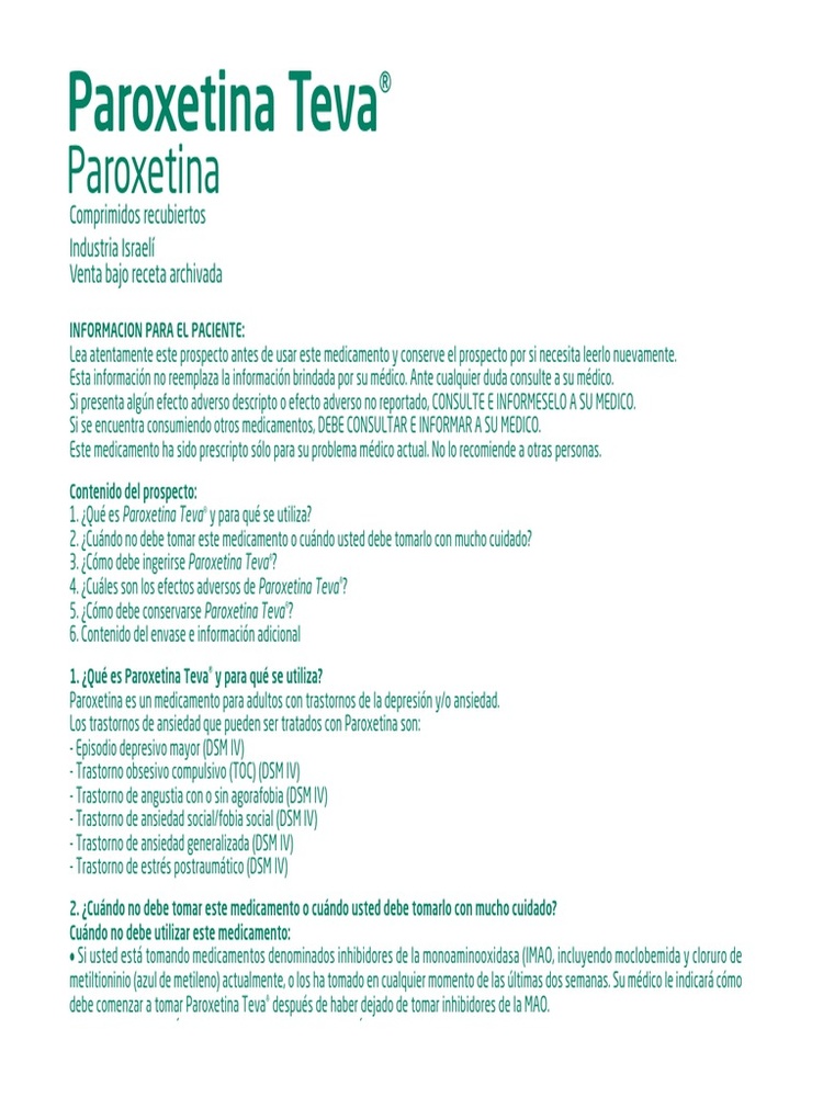 PAROXETINA TEVA ITALIA